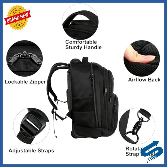 Wheeled Laptop Backpack Travel Business Carry On Trolley Suitcase Minimal - Picture 4 of 6